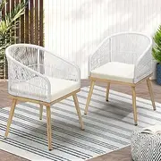 LI LIVSIP Outdoor Armchair Set of 2, Rattan Garden Patio Chair, Removable Cushion Cover, Powder Coated Steel Frame, Beige