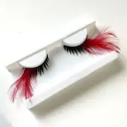 New SIDE Long Feather Eyelashes - Red - Wholesale Feathers & Craft Supplies