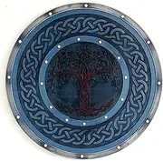 MEDIEVAL HANDICRAFTS STORE Handcrafted 22'' Battle-Ready Decorative Tree of Life Wooden Engraved Cosplay Prop Round Shield, Blue & Brown