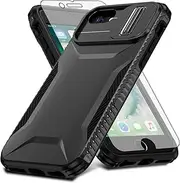 Asuwish Phone Case for iPhone 6/6s/7/8/SE 2020 2022 with Screen Protector and Slide Camera Cover Rugged Hybrid Shockproof Cell i Six Seven 6a i6 i7 i8 7s 8s SE2020 SE2 2 SE2022 SE3 3 Women Men Black