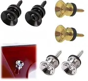 CAASFOOY Guitar Strap Buttons and Locks Set,6 Pcs Guitar Strap Buttons Lock Pins, Guitar Strap Locks Metal End Pins Flat Head, Guitar Metal Strap Buttons, for Acoustic Guitar,Ukulele, Electric Guitar