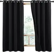 NICETOWN 100% Blackout Curtains with Same Color Liners, Thermal Insulated Full Blackout 2-Layer Lined Drapes, Energy Efficiency Window Draperies for Bedroom (Black, 2 PCs, 52-inch W by 63-inch L)