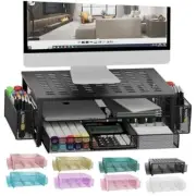 Desk Computer Monitor Stand Riser with Drawer and 2 Pen Holder, Desk Black