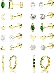 [Staligue] Hypoallergenic Flat Back Cartilage Earring Sets for Multiple Piercing,20G Flat Back Stud Earrings and Hoop Earrings for Women Trendy Surgical Steel Flatback Earring Helix Piercing Jewelry