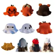 Halloween Fisherman Hat for Woman Knitted Bucket Hat Crochet Pumpkin Floppy
