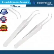 2 Pcs Eyelash Extension Tweezers Curved Stainless Steel Set