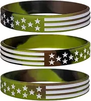 Sainstone Military Silicone Bracelets with American Flag, Rubber Camouflage Army Wristbands in Army Green & Forest Camo for Men Women for American Patriots, Army and Sport Fans