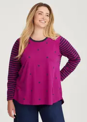 [Virtuelle] Taking Shape Cotton Spots And Stripes Top Size 16 in Pomegranate / Navy - Plus Size Women's Tops & T Shirts Pomegranate / Navy