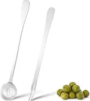 Prasacco 2 Pcs 7.3 Inch Olive Pick Jar Serving Spoon and Fork with Drain Hole and Long Handle Food Picker for Pickle, Onion, Cucumber, Arugula