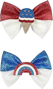 2Pcs 4th of July Hair Bows Clips for Girls,Faux Leather Glitter Snap Hairs Clips Barrettes Red White Blue Hairpin Patriotic Hair Accessories for Little Girls Toddlers Kids Party School Celebrations