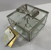 Cynthia Rowley beveled glass trinket jewelry box rhinestone bow with tags