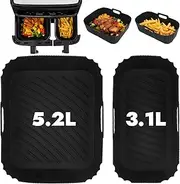 GINOYA Silicone Inserts for Tefal EY9018 Dual Easy Fry 5.2/3.1 L, Moulinex 8.3 L, Cecotec 5.5/3.5 L Baskets, DMS 6L/4L, Air Fryer Accessories for Double Chamber Hot Air Fryer Dual