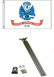 3x5 U.S. Army White Flag w/ 6' Ft Aluminum Flagpole Flag Pole kit Eagle