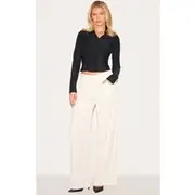 Cream Premium Woven High Waist Tailored Pants, Cream