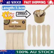 4PK Wooden Craft Ice Cream Sticks Mini Popsicle Paddle Stick Taster Spoon 7.3cm
