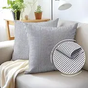 Cushion Covers Pack of 2 (50 x 50 cm) - Ticking Navy Blue - Soft Cotton Canvas Undyed Rectangular Cushion Cover Colourful Decorative for Living Room Bedroom Sofa Washable