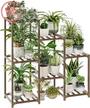 3-Tier Plant Stand Wood Shelf Indoor Outdoor Ladder Rack Multiple Plants Decor