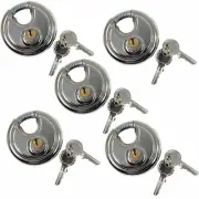 5x 70mm Heavy Duty Stainless Steel Armor Brass Cylinder Disc Padlock Round Lock