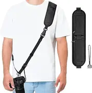 Camera Strap with Safety Tether-Adjustable Camera Neck Strap for Quick Release-Ergonomic Design Camera Sling Strap Compatible with Canon Fujifilm Nikon Olympus Sony Cameras, Black