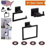 Square-Shaped Matte Black Bath Set: Towel Ring, Toilet Paper Holder & Robe Hook