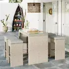 Durable 5pcs Rattan Outdoor Patio Furniture Set Bar Dining Table Set w/ 4 Stools
