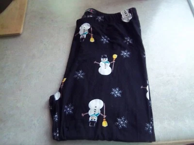New - Girls "Just-One" Snowman Leggings - Size Medium - Black White Blue Green
