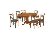 Divano Linaria 7pc Dining Set 150cm Extendable Pedestral Table 6 Timber Chair - Walnut