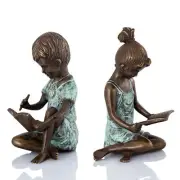 SPI Home Pair of Cast Brass Hand Painted Boy & Girl Bookends
