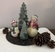 New 10 Piece Novelty Candle Garden Snowmen Christmas Trees Pinecones Metal Plate