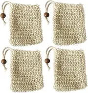 HONMEET 4pcs Cotton Linen Soap Foaming Net Bag Drawstring for Face Body Cleaning Bubble Maker Travel Home Use