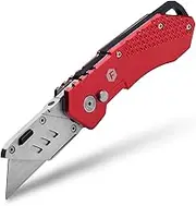 FC Folding Pocket Utility Knife - Heavy Duty Box Cutter with Holster, Quick Change Blades, Lock-Back Design, and Lightweight Aluminum Body