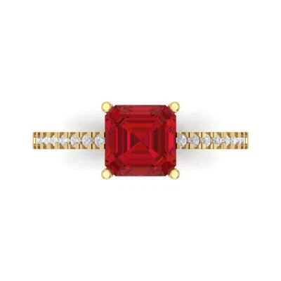 2.7Ct Asscher Cut VVS1 Ruby Solid Gold Solitaire with Accents Engagement Ring