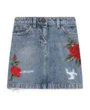 Dolce Gabbana Kids Rose Patch Denim Skirt 10Y Gray