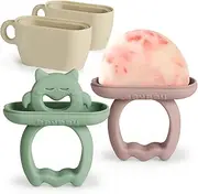Haakaa Chilly Monster Popsicle Molds, Silicone Breastmilk Popsicle Molds for Baby Teething Relief, BPA Free Ice Pop Molds&Frozen Breast Milk Teether Popsicle Maker for Infant 6m+- Blush + Pea Green