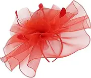 [Beavorty] Stylish 1950s Accessories Mesh Veil Fascinators Headband for Women's Events Red