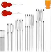 Embroidery Needles, 25 PCS Large Eye Sewing Needles with 2 Threaders Stainless Steel Yarn Knitting Needle 5 Sizes Large Gauge Leather Needle for Hand Sewing Art and Craft Projects