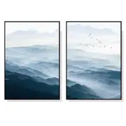 50Cmx70cm Blue Mountains 2 Sets Blackframe Canvas Wall Art