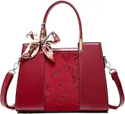[GIGBIRD] Women's Flower Embroidery Top Handle Crossbody PU Leather Elegant Shoulder Bag Work Satchel Stitching Handbag Purse