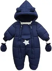 [DINGDONG'S CLOSET] Baby Boys Girls Winter Snowsuit Ears Hooded Star Puffer Padded Outwear with Mittens