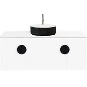 CIBO 1200mm White Mornington Wall Hung Vanity With Black / White Basin And Black Handles