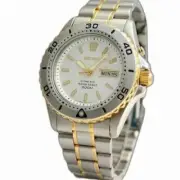 SEIKO KINETIC SKJ170P1 Day Date Watch 200m White Gold Silver Tone Steel 5M43 NOS
