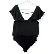 Torrid Bodysuit Blouse Womens Size 2 Plus Black Chiffon Flutter Sleeve Top NWT