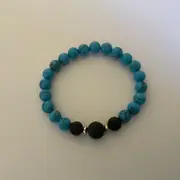 Ladies Turquoise and Lava Stone Aroma Diffuser Bracelet - Handcrafted - Communication, Release and Protection