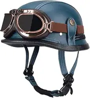 Open Face Motorcycle Helmet, Vintage Leather Helmet, with Goggles, Cute and Safe, for Men and Women C,Large