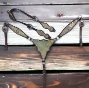 Western Genuine Leather Headstall Holographic Metallic for Horse Decorated MOUSM