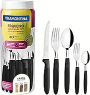Tramontina Ipanema Stainless Steel Tableware 30-Pieces Set with Polypropylene Handles and Plastic Pot, Black