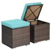 HONEY JOY Storage Ottoman 15.5" x 16" Polyester w/ Turquoise Cushions (2-Pack)