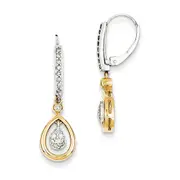 14k Yellow Gold Two-tone Oval Cluster Real Diamond Leverback Earring