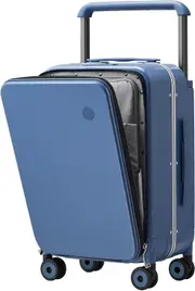 Mixi Luxury Wide Handle Suitcase Carry On Luggage PC Hardside with Aluminum Frame Laptop Front Open, Smoke Blue, 20-inch, Front Open Wide Handle Carry on Suitcase with Aluminum Frame