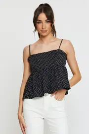 Polka Dot Cami Top Peplum - Size M, Women's Cami